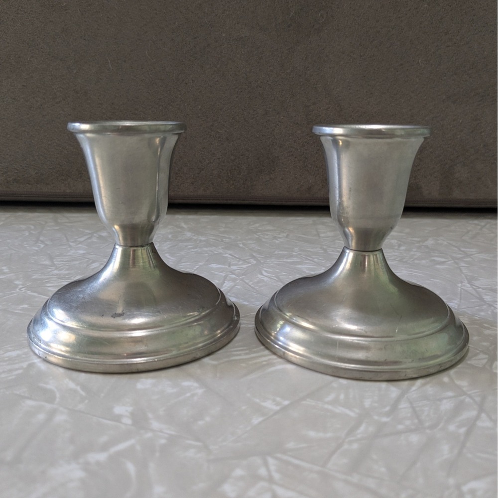 Towle Newburyport Pewter Candlestick‎ Holders Set of 2 Vintage 7500 Silver Tone